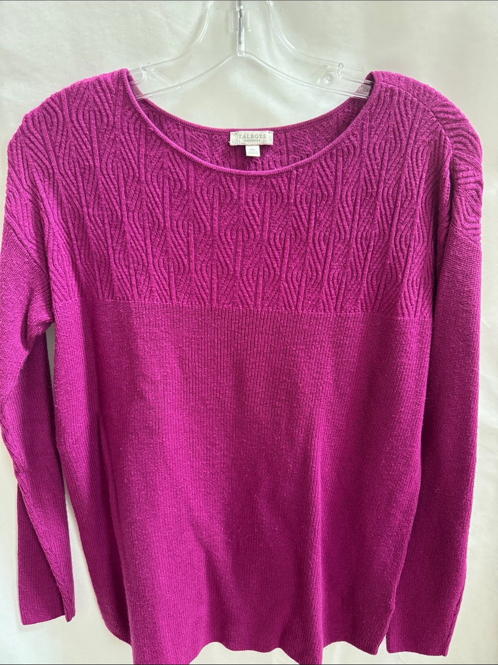 Talbots Magenta Crewneck Textured Yoke Sweater Size amp